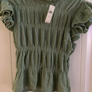 Anthropology Blue Tassel Textured Green Top